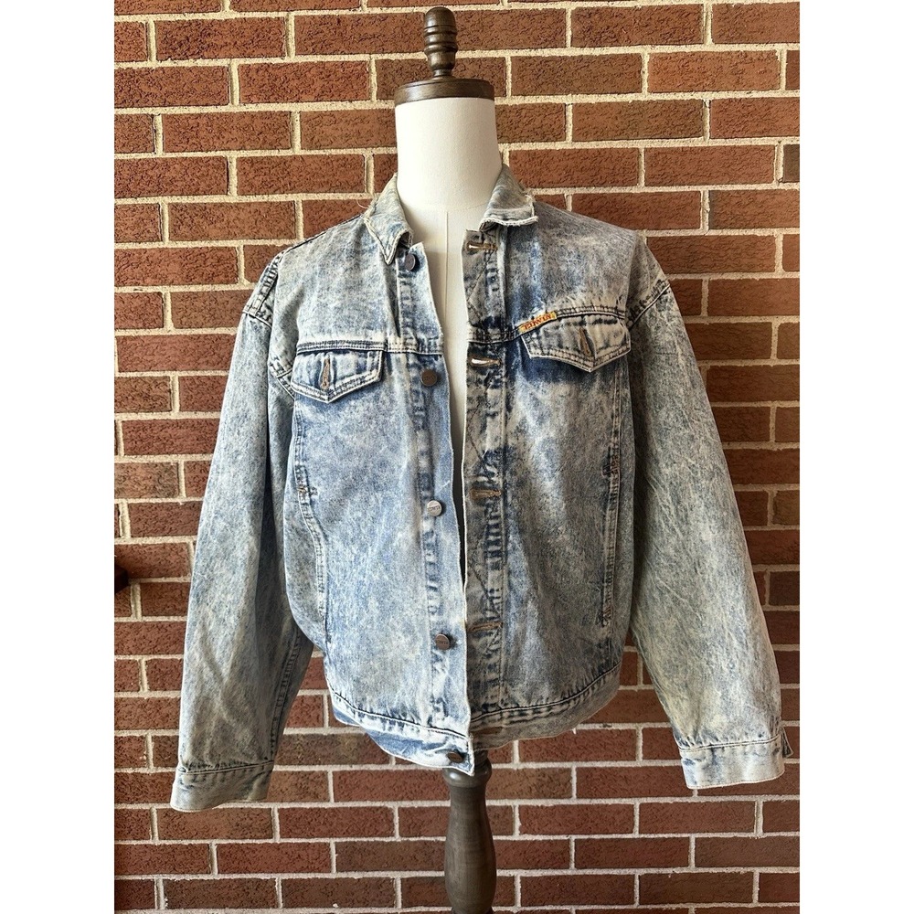 Edwin Big Jacket 1344-V Acid Wash Denim Trucker Japan Made Mens Large Distressed